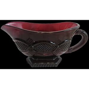 Avon 1876 Cape Cod Ruby Red Gravy Boat Creamer – 6.75" – Vintage Pressed Glass